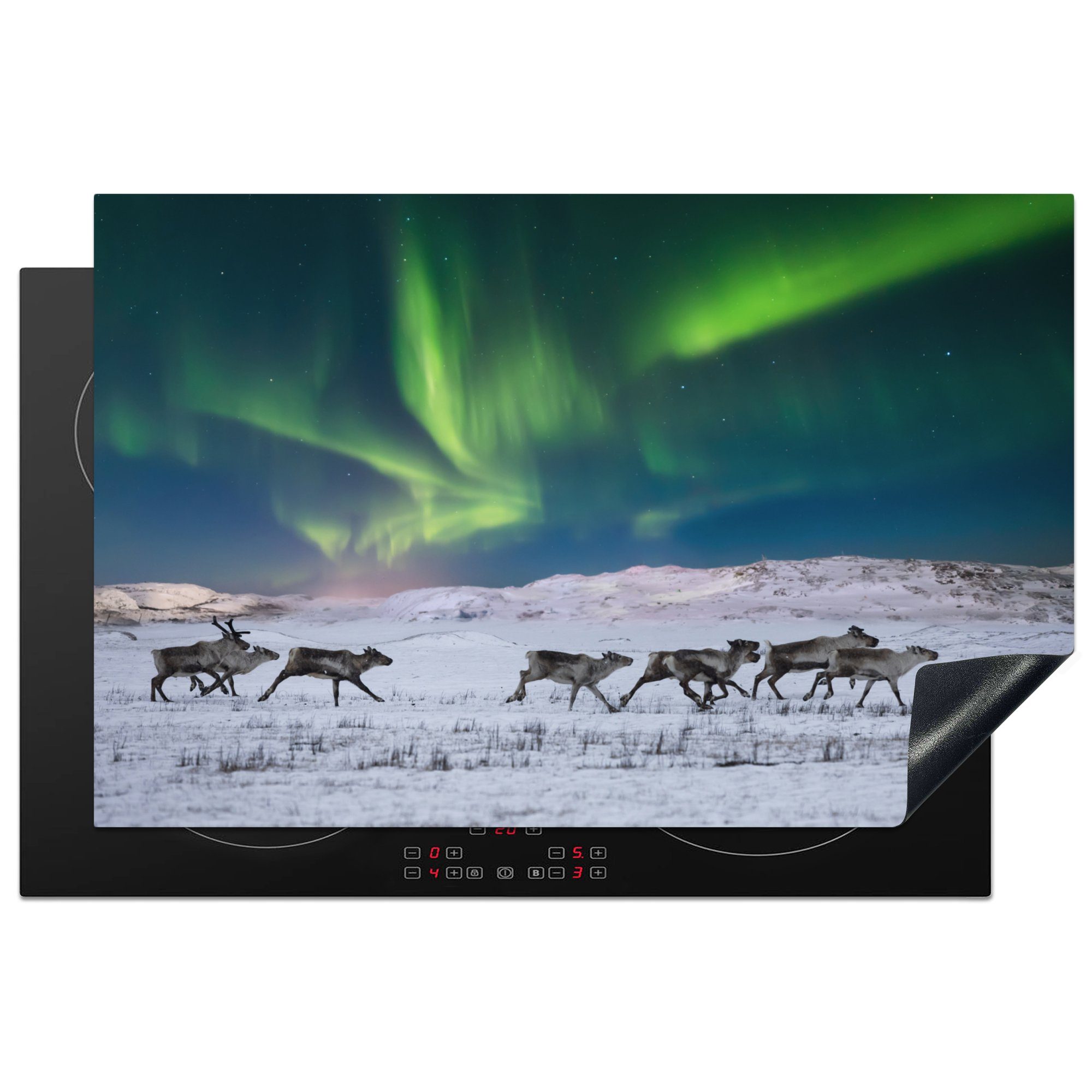 MuchoWow Herdblende-/Abdeckplatte Rentiere in der Tundra, Vinyl, (1 tlg), 81x52 cm, Induktionskochfeld Schutz für die küche, Ceranfeldabdeckung