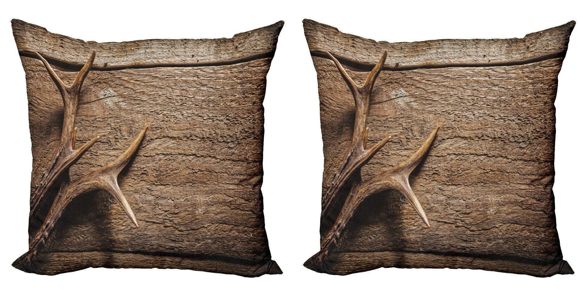 Abakuhaus Kissenbezüge Modern Accent Doppelseitiger Digitaldruck, (2 Stück), Geweih Hölzerne Rotwild Rustic Antler