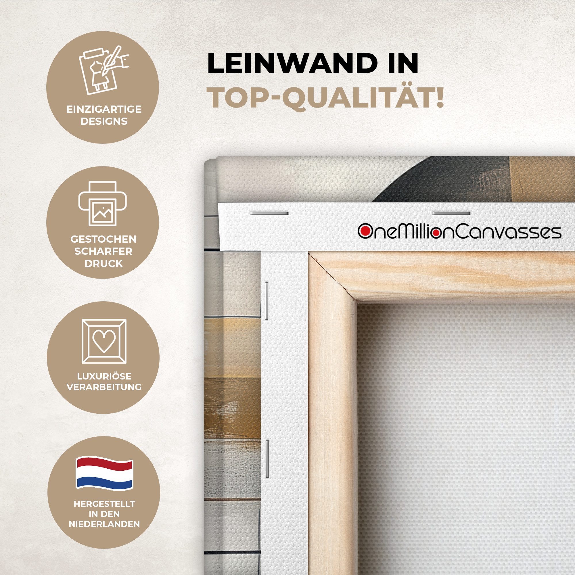 OneMillionCanvasses® Leinwandbild Abstrakt - Gold - Bronze - Grün - Formen - Modern, Fotodruck (1 St), Leinwand Bilder Klein, Wand Dekoration Aesthetic 30x20 cm