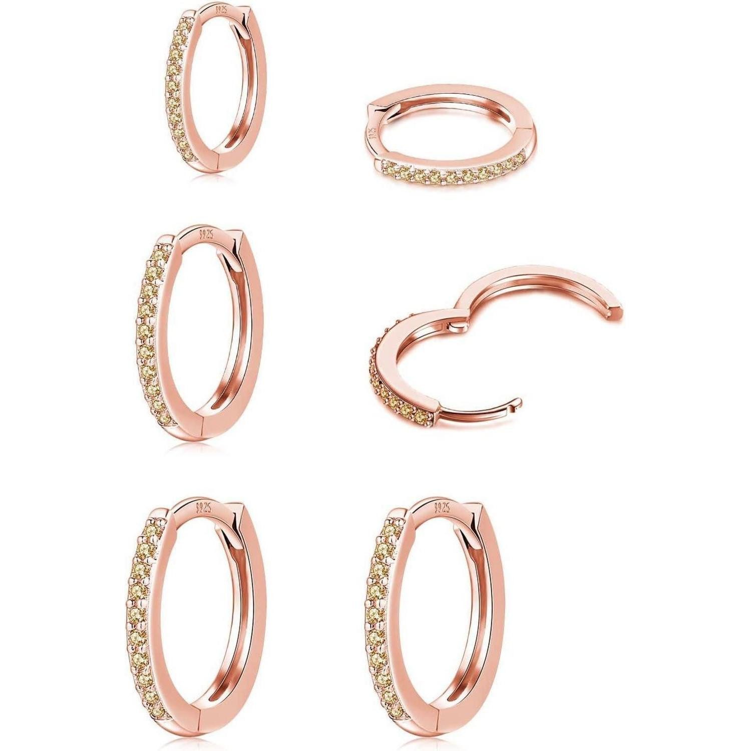 LuxusKollektion Creolen-Set Creolen Silber 925 Gold 3er Set Zirkonia Rosegold-8 10 12mm
