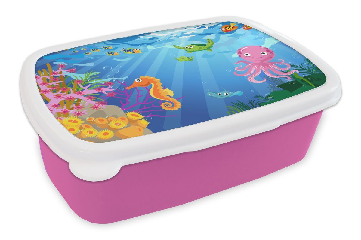 MuchoWow Lunchbox Kinder - Tiere Wasser, Brotdose Kunststoff, rosa für Kunststoff Kinder, (2-tlg), Snackbox, Brotbox Mädchen, - Erwachsene