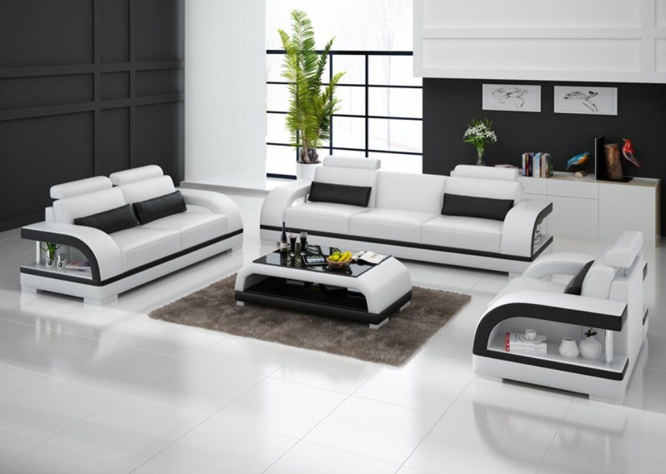 Sofa Design, Polster Couch Sofa Garnitur Europe Sitz Tisch in Made Couch Leder Set 3+2+1 JVmoebel
