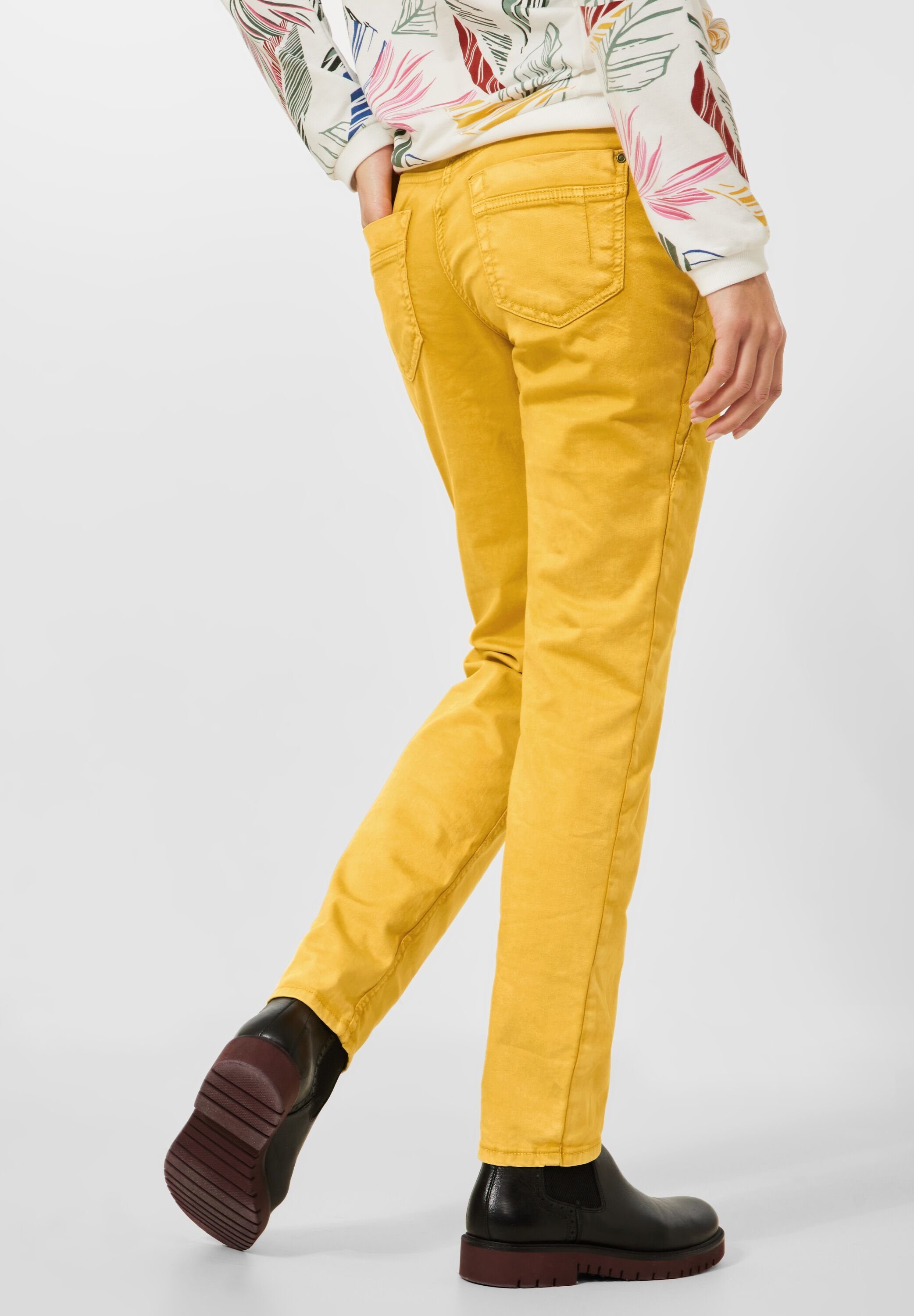 Damenhose Taschen Cecil Stoffhose Fit Loose Curry Cecil in Yellow (1-tlg)
