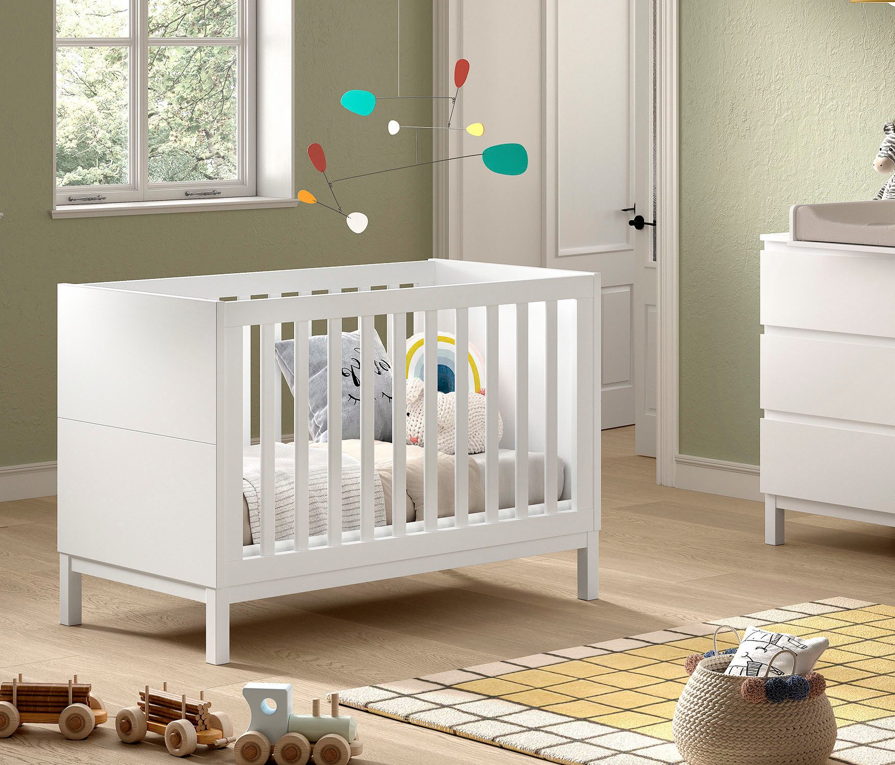 Vipack Babybett in gradlinigem Design, standfest gebaut, pflegeleichte Oberfläche, 60x120 cm, 3-fach verstellbarer Lattenrost, Ausf. weiß lackiert