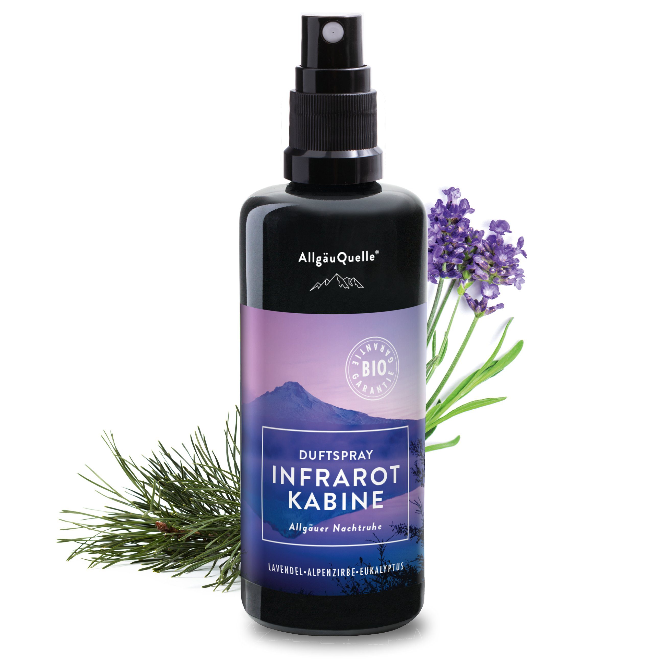Allgäuquelle Raumduft Bio Infrarotkabinen-Spray Allgäuer Nachtruhe Raumduft (1 x 100ml), mit Lavendel, Zirbelkiefer und Eukalyptus