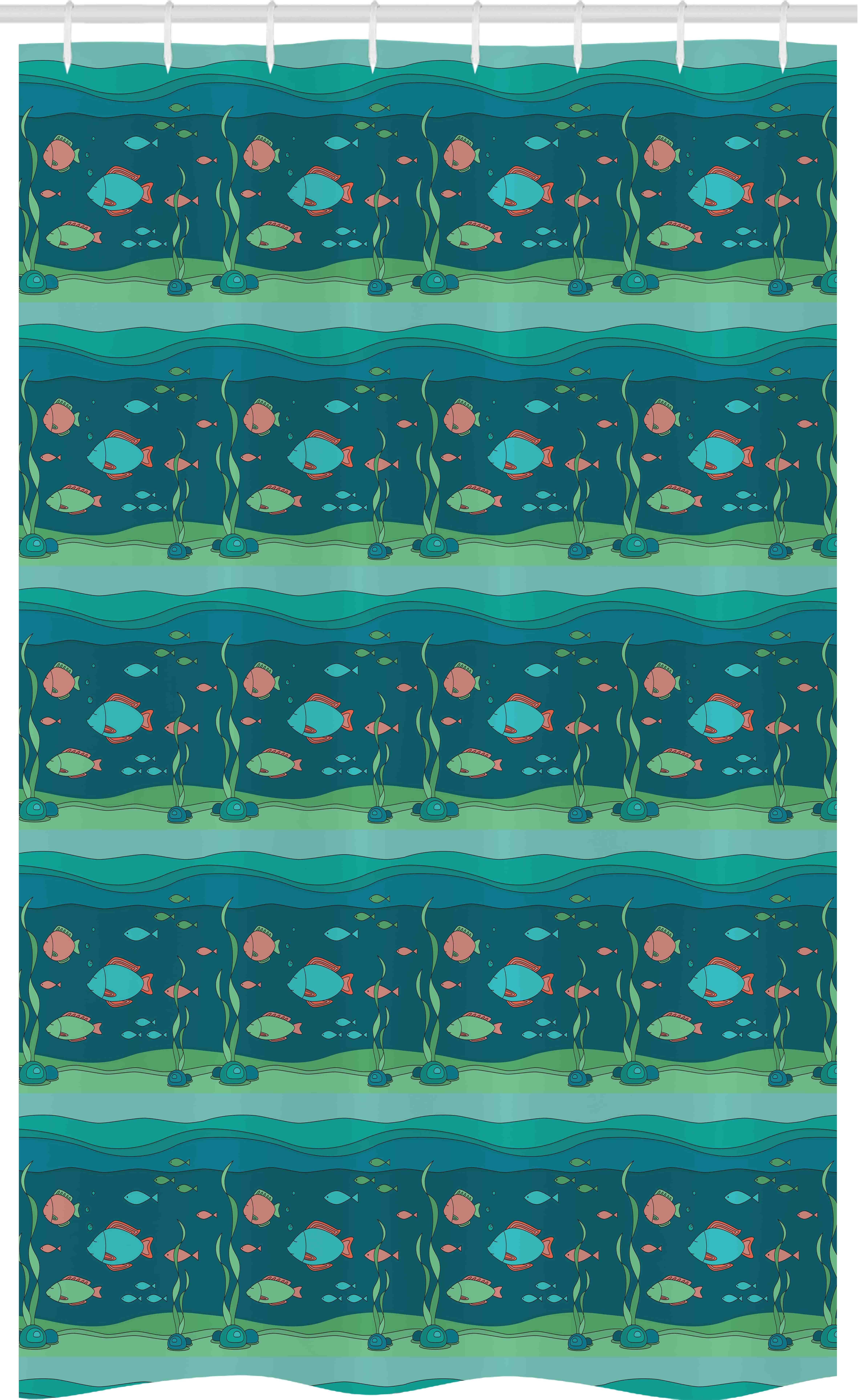aus Fisch Abakuhaus Breite Cartoon Badezimmer mit 180 Set Zusammensetzung cm, Ozean 120 Deko Stoff cm, Duschvorhang Höhe Haken