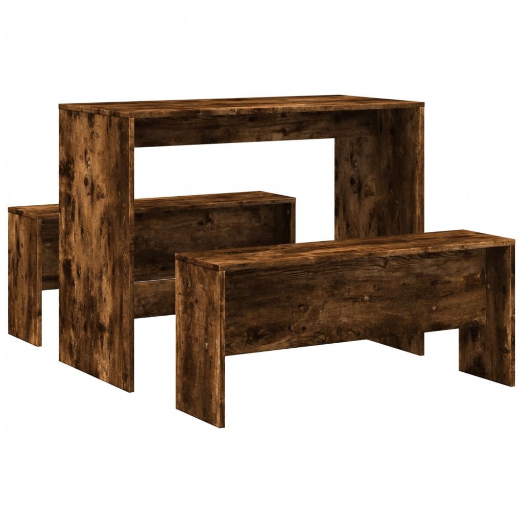 vidaXL Essgruppe 3-tlg. Esstisch und Bank Set Räuchereiche Holzwerkstoff, (1-tlg)