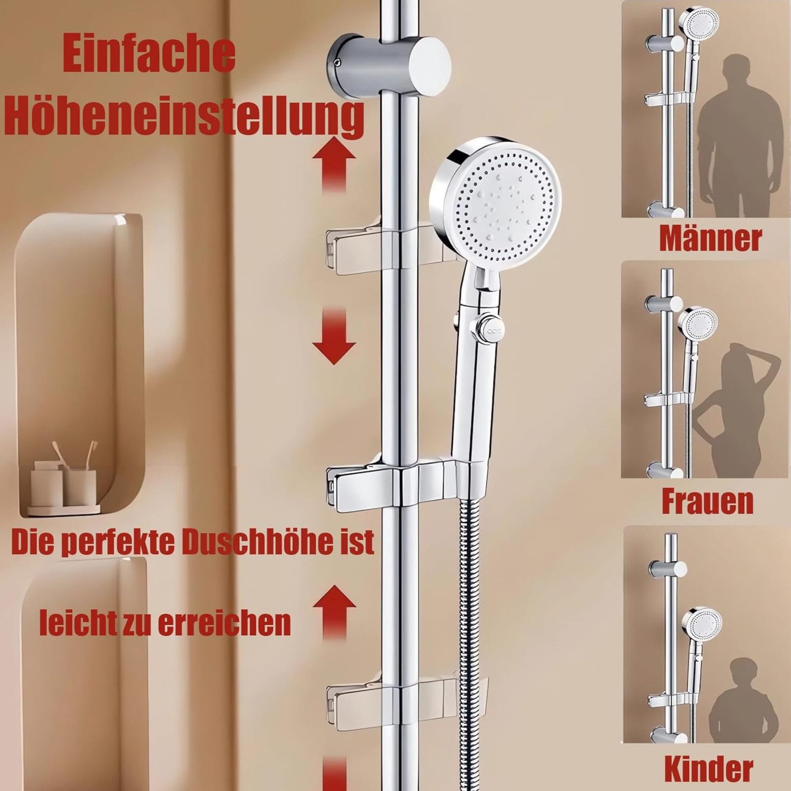 FELIXLEO Handbrause Duschkopfhalterung Brausehalter Verstellbar Handbrause Halterung, (1-tlg) – Bild 3 von 5