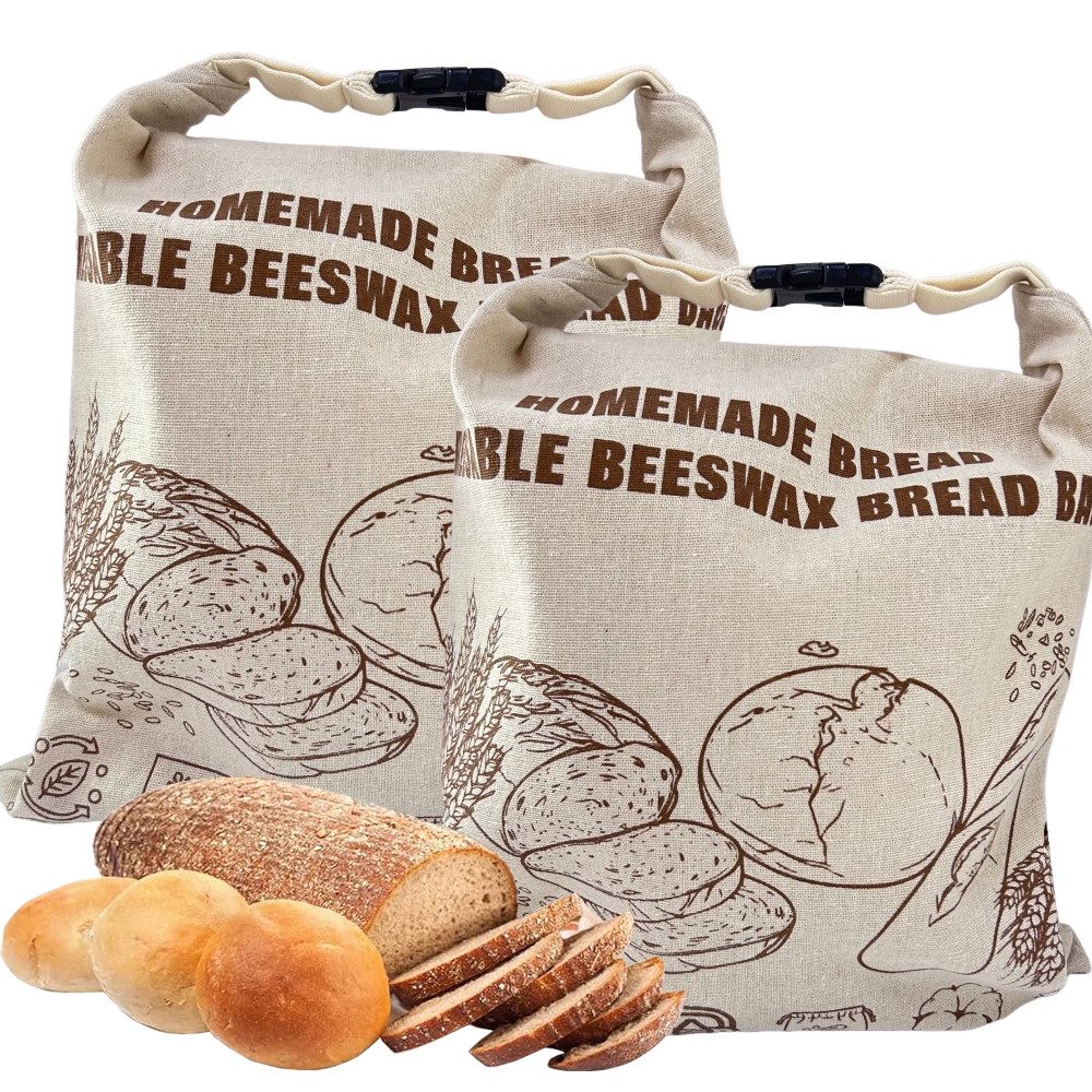 Brottasche 2er Set Brotbeutel Leinen-Baumwolle, BRØT 43x33cm, Brotsack