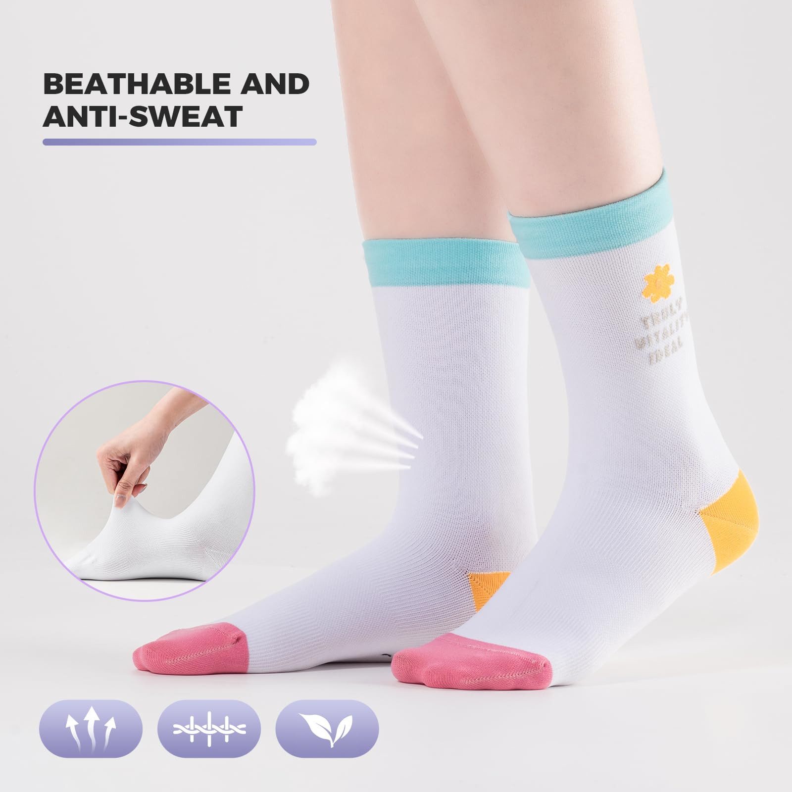ROCKBROS Sportsocken TVI Fahrradsocken Damen 2er Pack (Sportsocken für Radsport, Laufen, Fitness, Crossfit) Sommer Lightweight Atmungsaktive