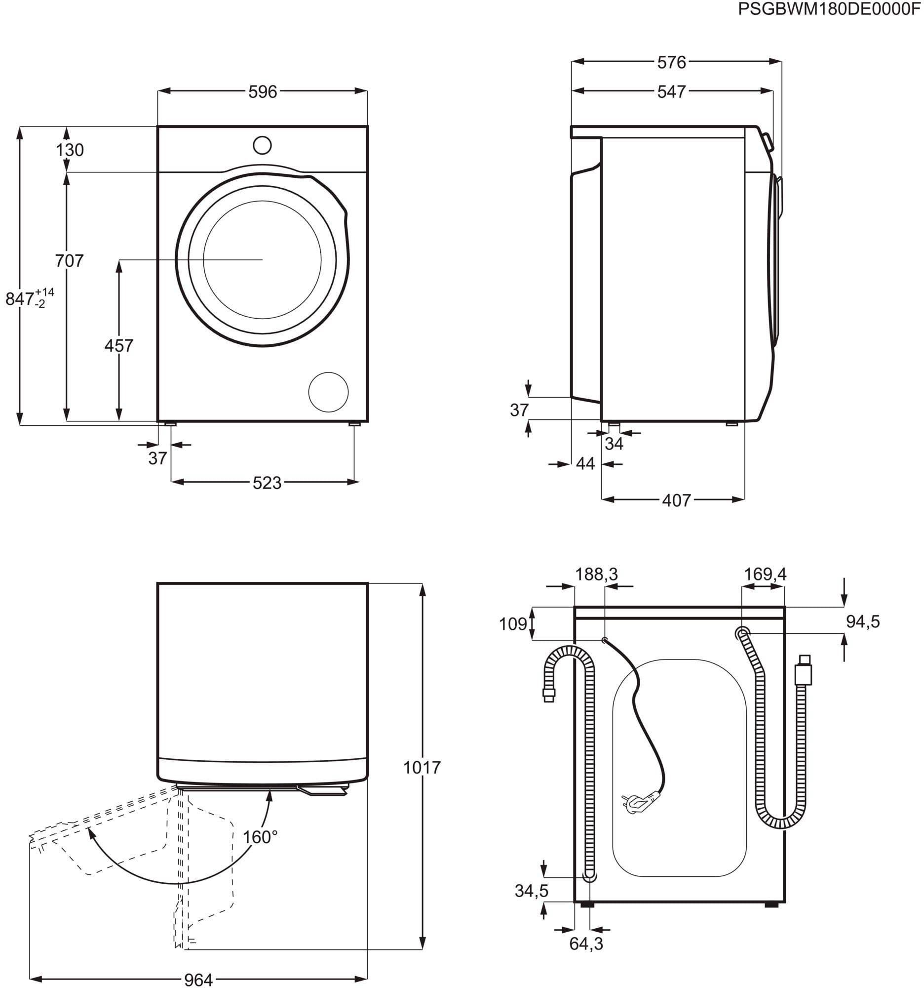8 Waschmaschine Wasser AEG LR6A648, - 6000 ProSense® 40% U/min, Zeit, kg, Mengenautomatik​ spart Energie 1400 bis und