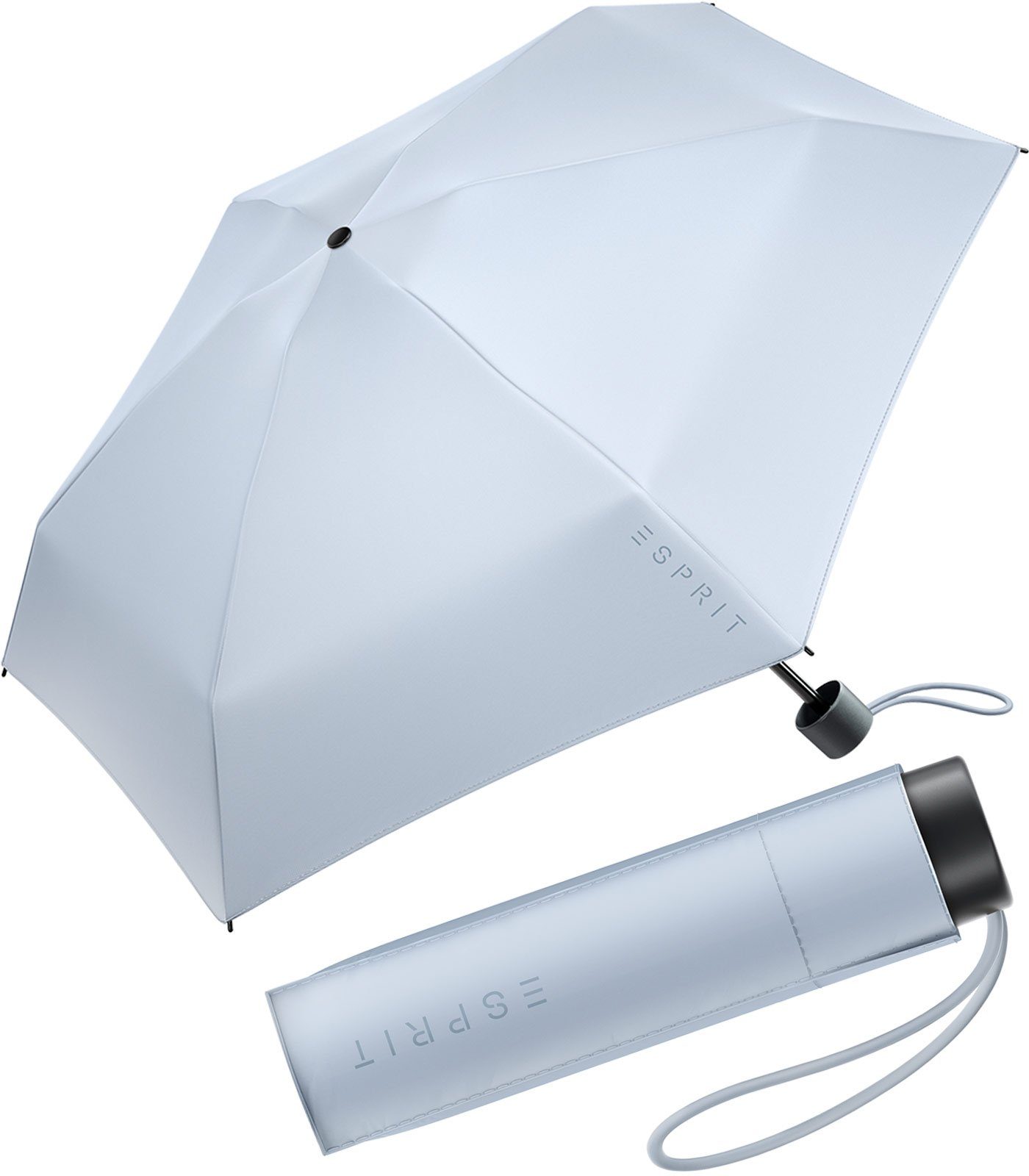 Esprit Taschenregenschirm Damen Super Mini Regenschirm Petito FJ 2022, winzig klein, in den neuen Trendfarben blau