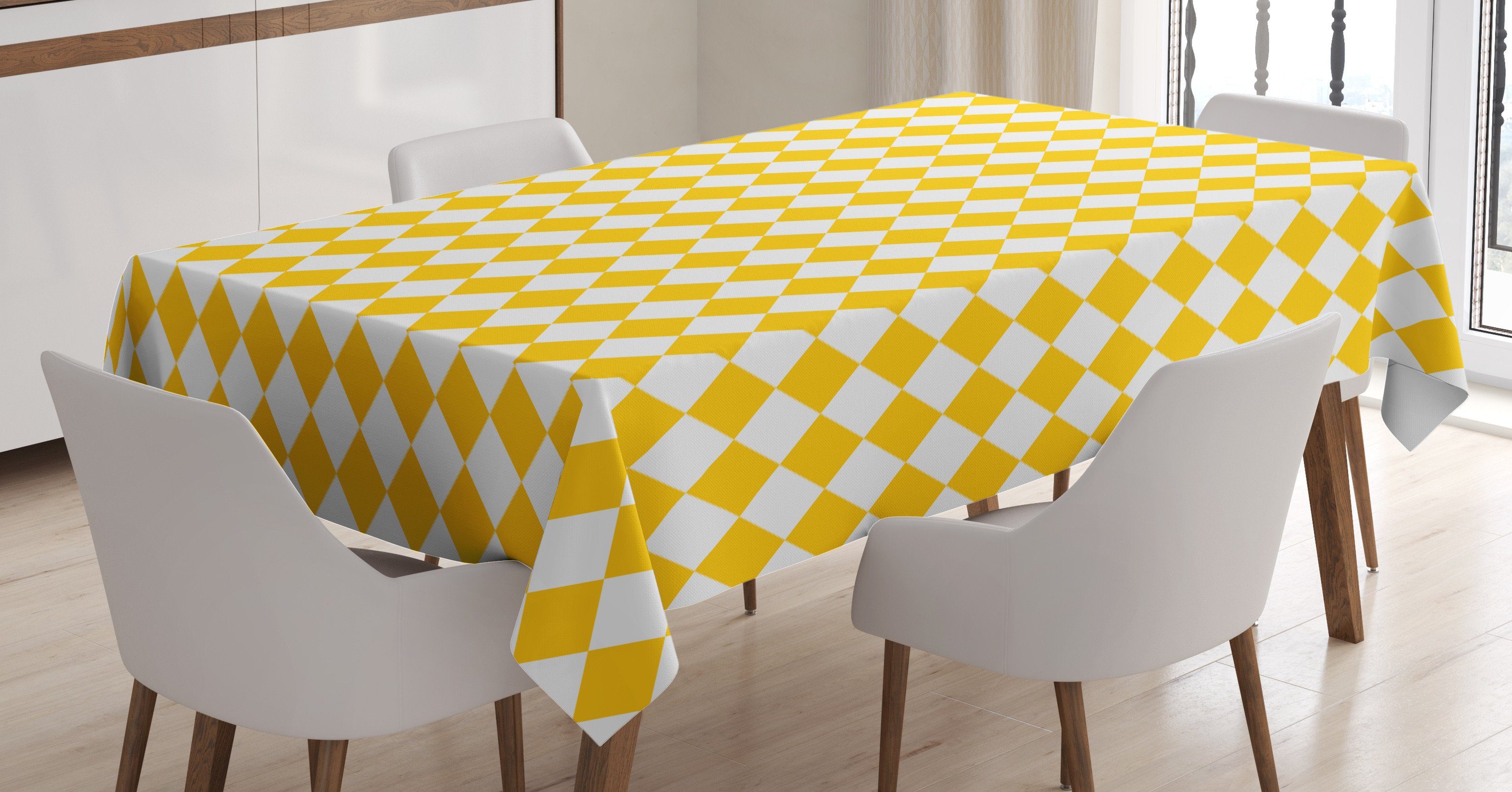 Abakuhaus Tischdecke Farbfest Waschbar Für den Außen Bereich geeignet Klare Farben, Gelb und Weiß Checkered Gitter