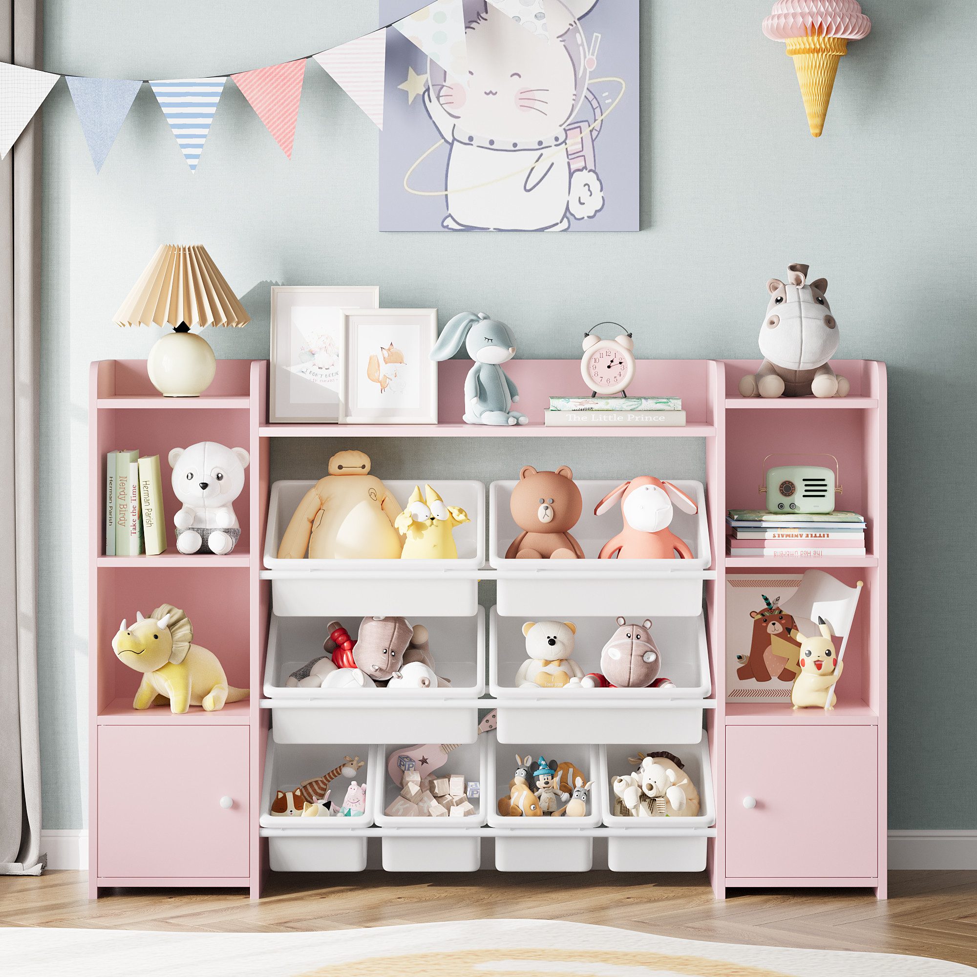 Homfa Spielzeugtruhe, Kinderregal Bücherregal Spiegelregal mit 8 Boxen weiß günstig online kaufen