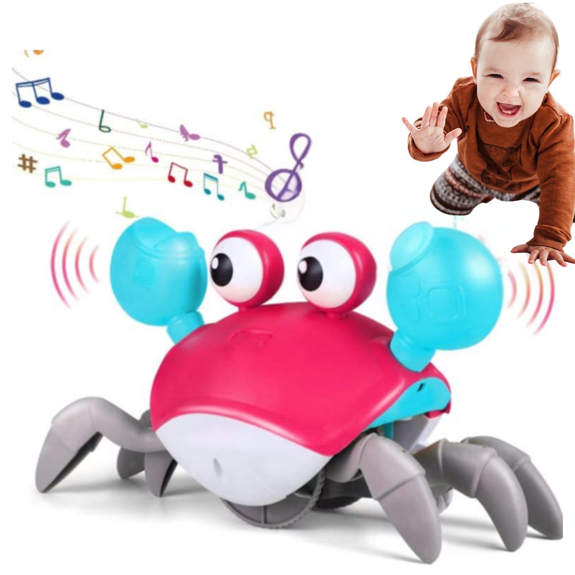 Vivitar Lernspielzeug Krabben-Babypielzeu Interaktives Lernspielzeug für Babys & Kleinkinder (Hand-Auge-Koordination, sensorische Entwicklung und Neugier, 40 Minuten Batterielaufzeit, sicheres ABS-Material), mit LED-Lichtern, Musik, Hindernisvermeidung, flexiblen Krallen
