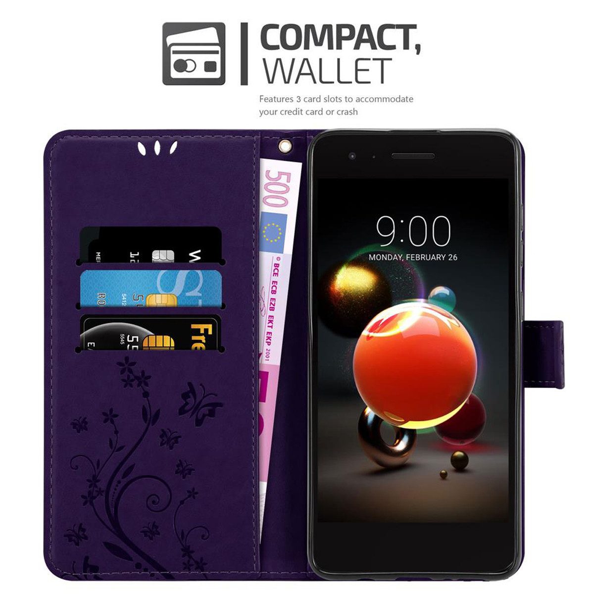Cadorabo Handyhülle für LG K8 2018 / K9 2018 Hülle LG K8 2018 / K9 2018, Hülle Schutzhülle Blumen Flower mit Standfunktion Kartenfach Magnet