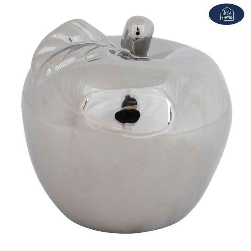 New Home Dekofigur Deko Apfel aus Keramik silber glänzend 12,5cm Dekoapfel Dekoobst Dekof