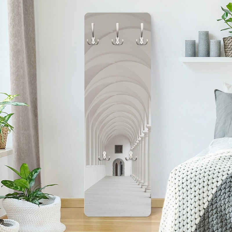 Bilderdepot24 Garderobenpaneel Design 3D-Optik Städte Skyline Arkaden (ausgefallenes Flur Wandpaneel mit Garderobenhaken Kleiderhaken hängend), moderne Wandgarderobe - Flurgarderobe im schmalen Hakenpaneel Design