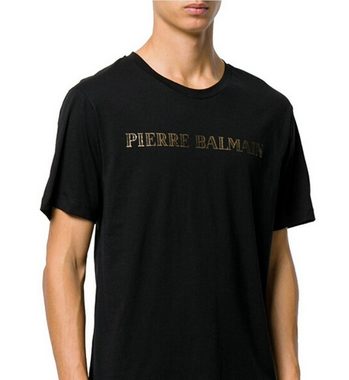 Balmain Print-Shirt PIERRE BALMAIN MENS ICONIC TOP LOGOSHIRT GOLD LOGO SCHWARZ