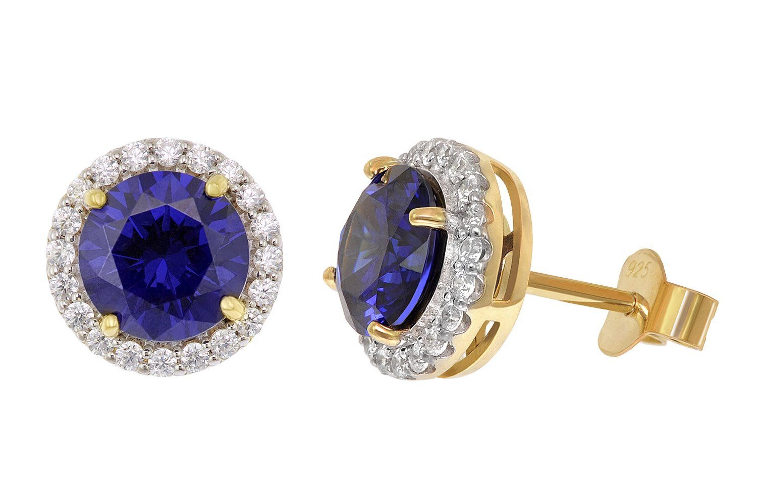 Acalee Paar Ohrstecker Damen-925 Silber Vergoldet Zirkonia Tanzanitblau