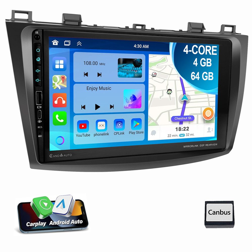 ESSGOO Für Mazda 3 BL 2010-2013 Android 15 USB Carplay NAVI Autoradio (RDS, Digitalradio (DAB), FM, AM, Carplay Android Auto GPS Navi WIFI BT SWC)