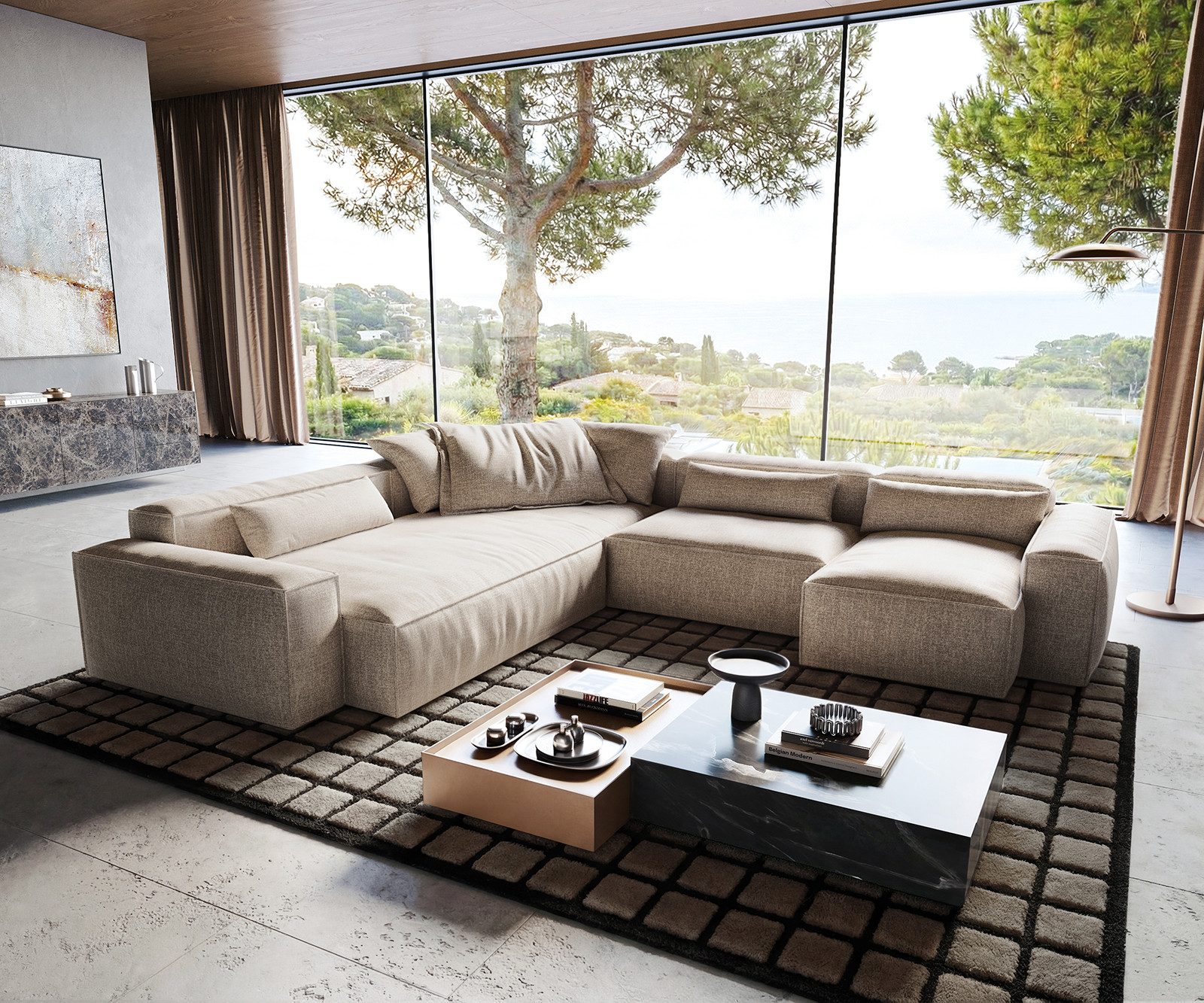 DELIFE Sofa Freestyle, Cozy Webstoff Soft Beige 360x290 cm