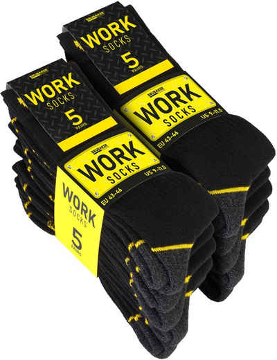 BRUBAKER Arbeitssocken für Herren - WORK Socken für optimalen Schutz in Arbeitsschuhen (Verstärkter Fersen und Zehenbereich, 10-Paar, aus atmungsaktiver Baumwolle) Robuste Funktionssocken für optimalen Halt auf der Arbeit