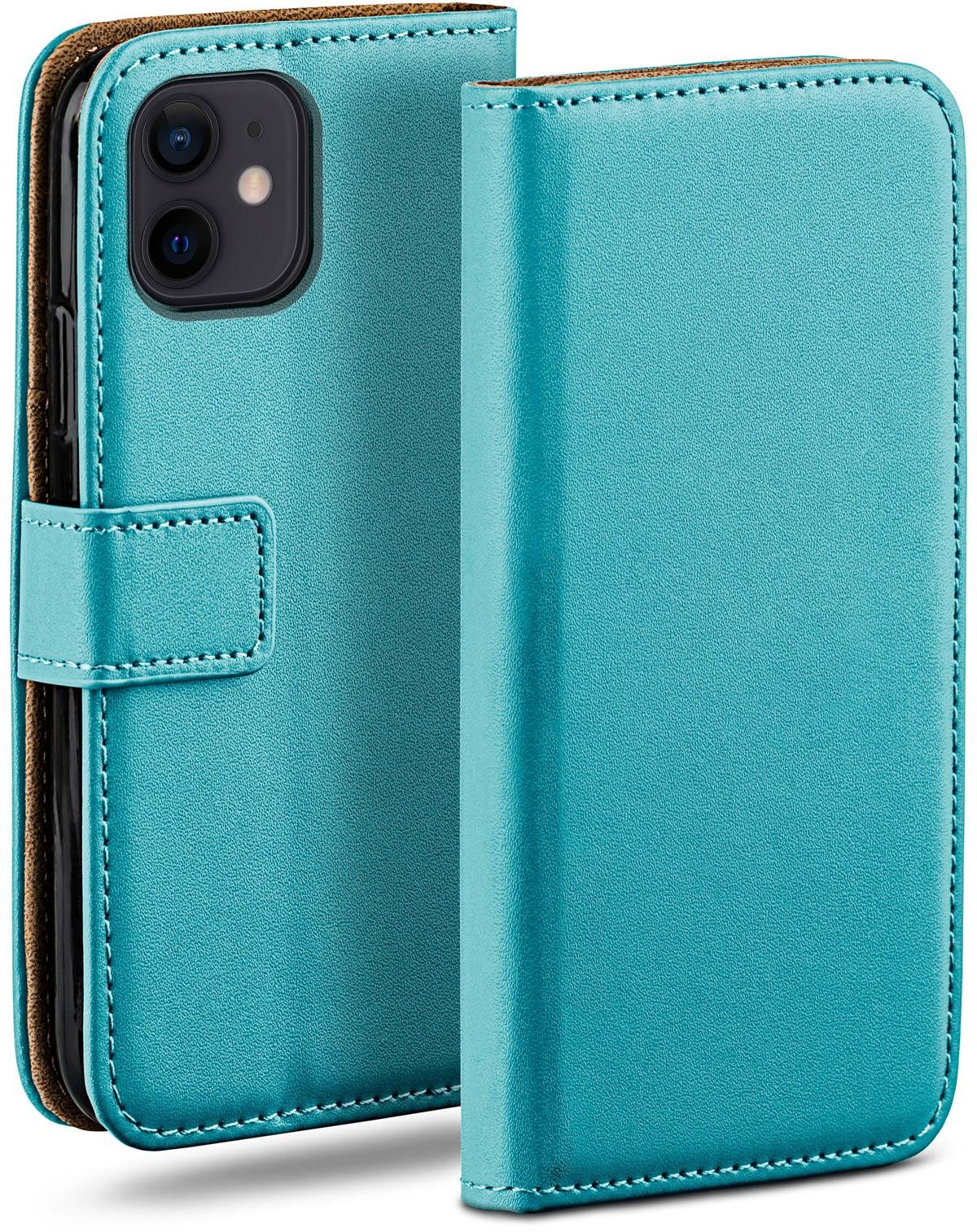 moex Handyhülle für iPhone 12 mini Hülle Klappbar Book Case Türkis 5,4 Zoll, Klapphülle Kartenfach Flip Cover Handytasche Leder Optik Schutzhülle