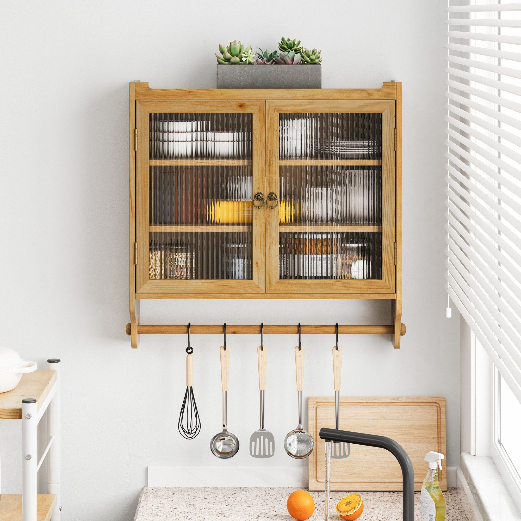 IDEASY Hängeschrank Retro-Wandschrank mit 3 Ebenen & Haken 63cm