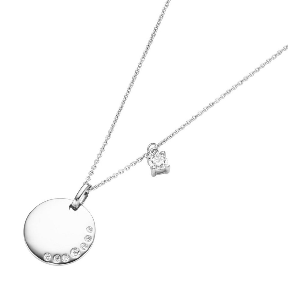 Smart Jewel Kette mit Anhänger Anhänger rund, Zirkonia Steine, Silber 925