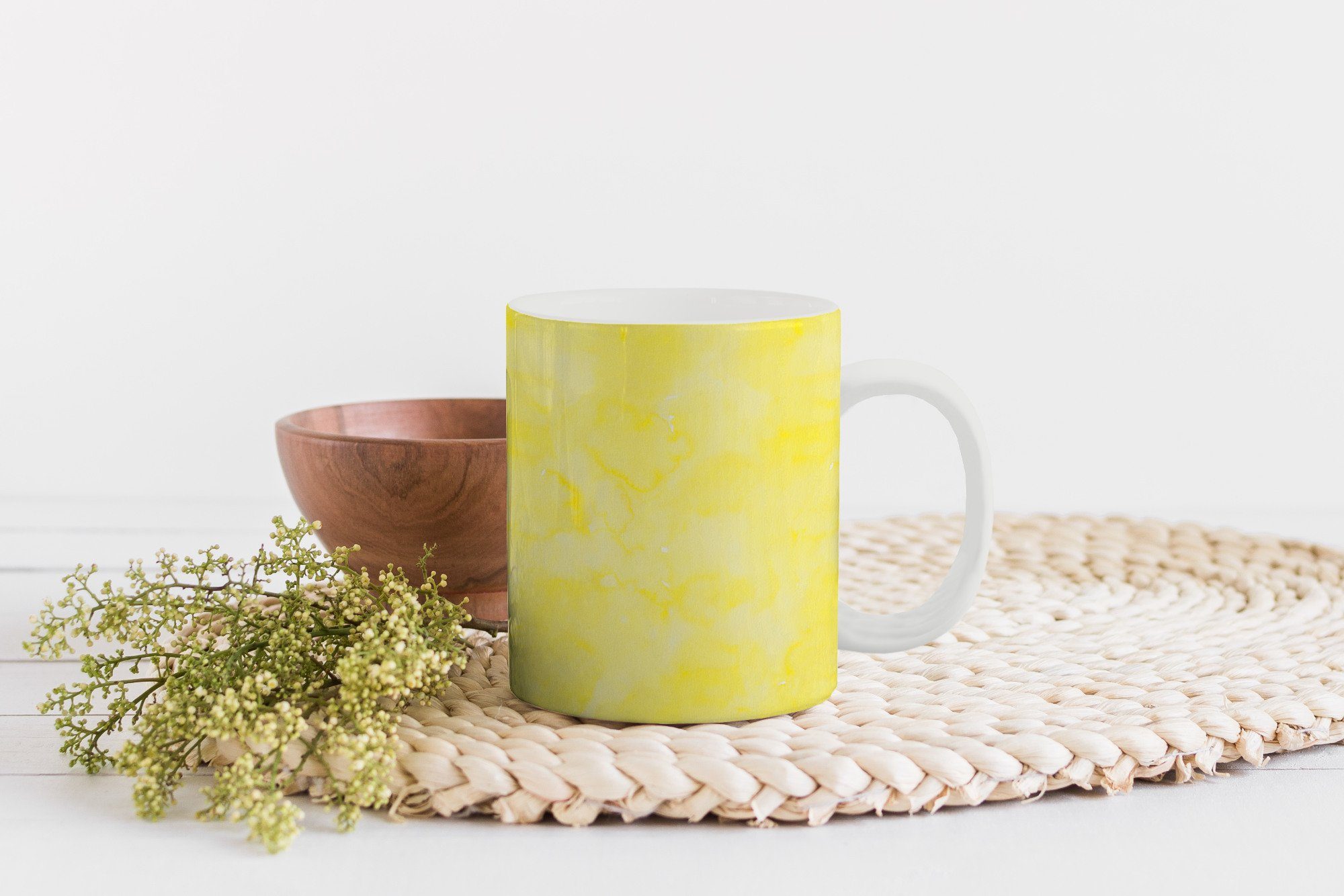 MuchoWow Tasse Muster - Aquarell - Becher, Keramik, Marmor, Kaffeetassen, Teetasse, Geschenk - Teetasse, Gelb
