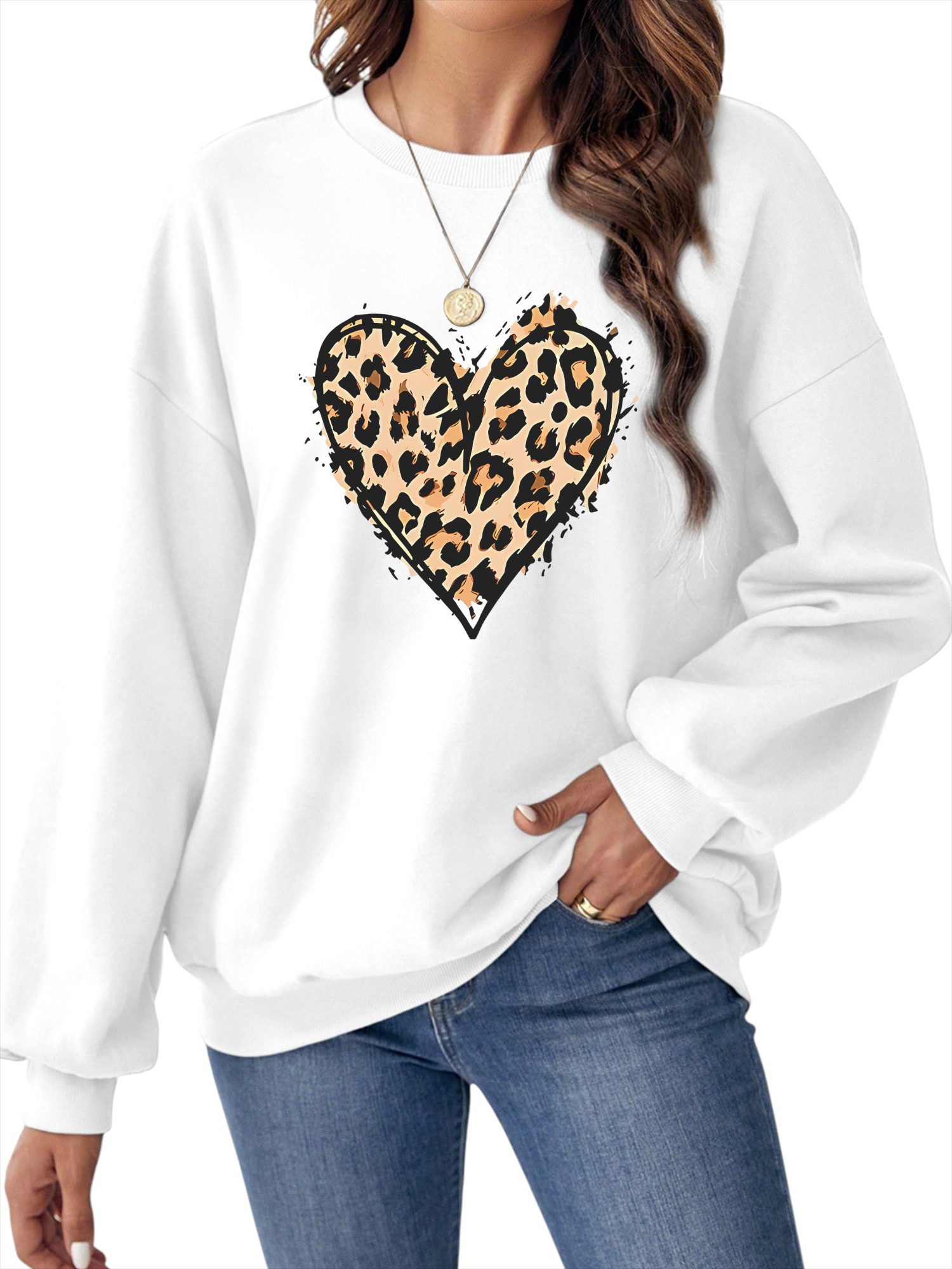PYLIKE Fleecepullover Damen Rundhals Sweatshirt mit Animal Print, Lockerer günstig online kaufen