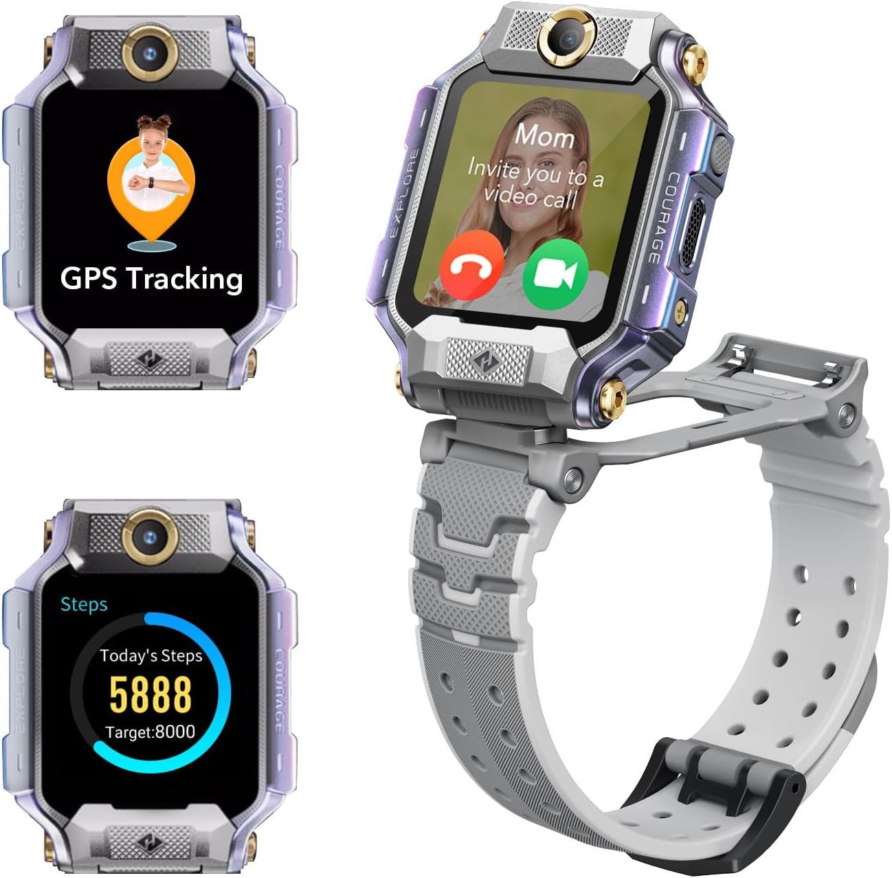 imoo X10 Gris Smartwatch (2,5 cm, sim-karte), Vielseitige Kinder Smartwatch mit Kamera