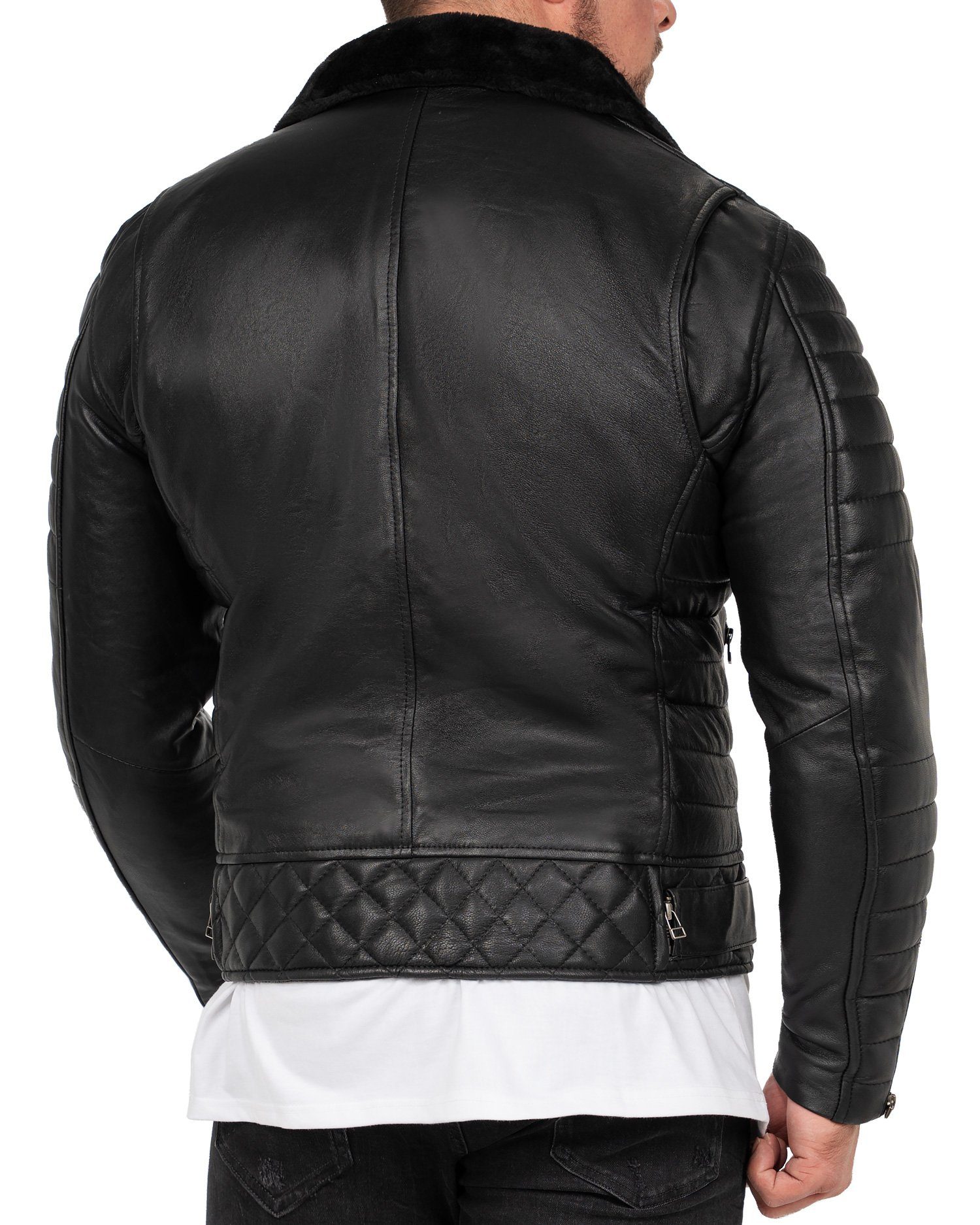 Herren Bikerjacke mit RS008LUX Schwarz Lederjacke Reichstadt Rippenmuster (1-St)