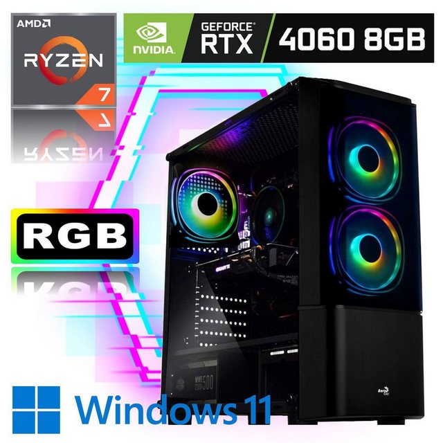 Meinpc Gamestation 5700X RTX 4060 Gaming-PC (AMD Ryzen 7 5700X, Nvidia GeForce RTX 4060, 32 GB RAM, 2000 GB HDD, 1000 GB SSD, Wasser, Windows 11 Pro, Gamer, Gaming)
