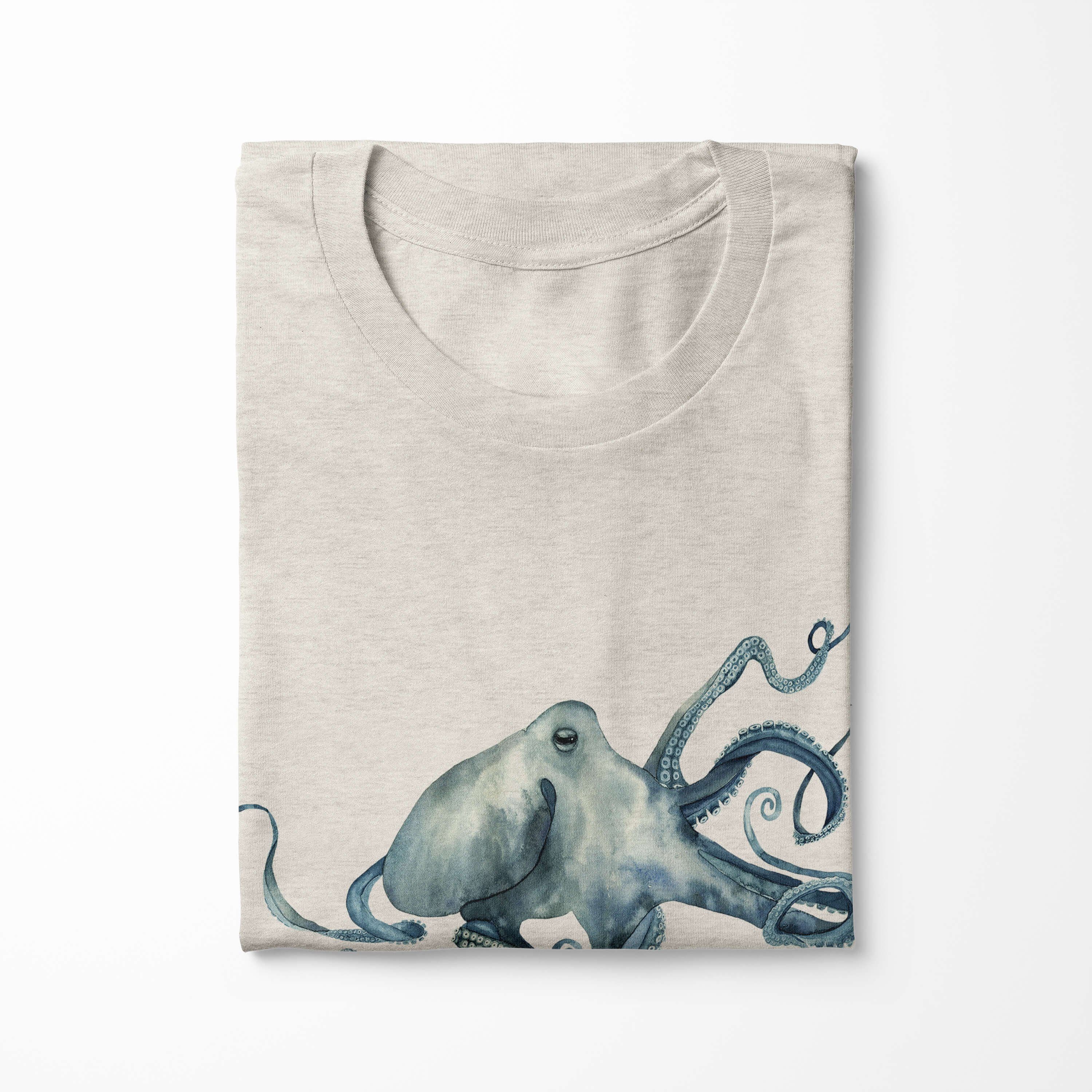 Sinus T-Shirt T-Shirt Shirt Bio-Baumwolle Nachhaltig Motiv aus Art (1-tlg) 100% Ökomode gekämmte Herren Oktopus Wasserfarben