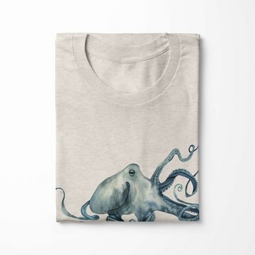 Sinus Art T-Shirt Herren Shirt 100% gekämmte Bio-Baumwolle T-Shirt Oktopus Wasserfarben Motiv Nachhaltig Ökomode aus (1-tlg)