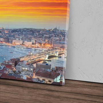 Sinus Art Leinwandbild 120x80cm Wandbild auf Leinwand Istanbul roter Himmel Abendrot Sonnenun, (1 St)