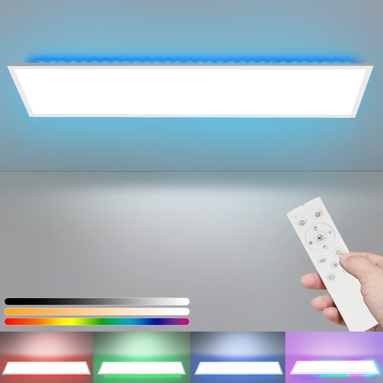 ZMH LED Deckenleuchte mit Smart RGB Hintergrundbeleuchtung Panel Flach Rund/Quadratisch, Dimmbar, LED fest integriert, Tageslichtweiß, Weiß Timer Nachlicht IP20