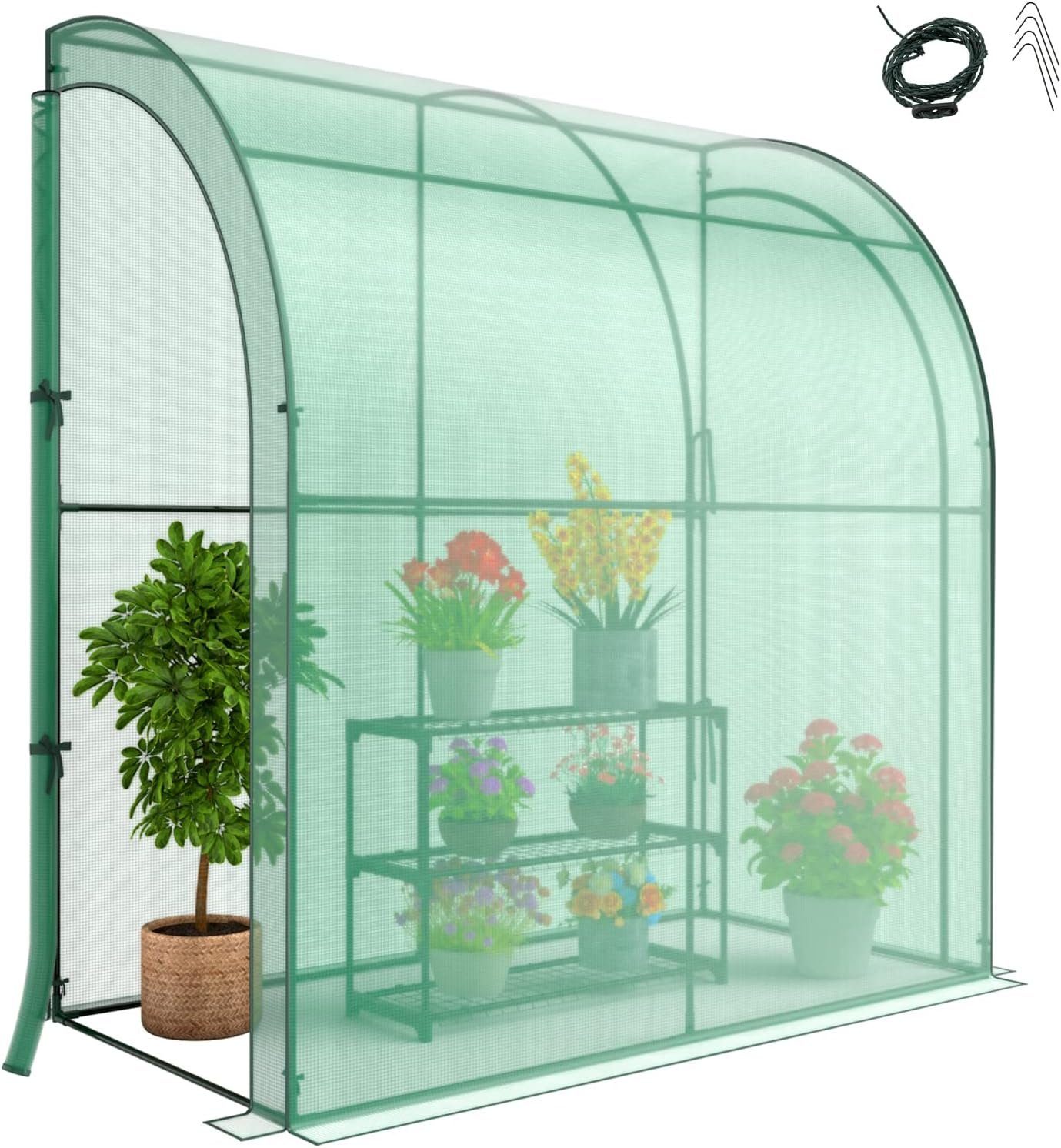 KOMFOTTEU Gewächshaus, 198,5x98x215 cm, mit Blumenregal & PE-Gitterabdeckung grün | Rabatt: 20%