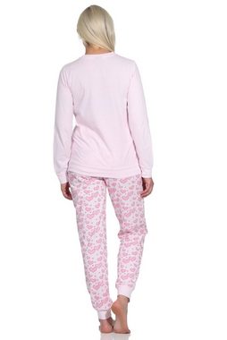 Normann Pyjama Damen Langarm Schlafanzug mit Bündchen in Herz Motiv Optik