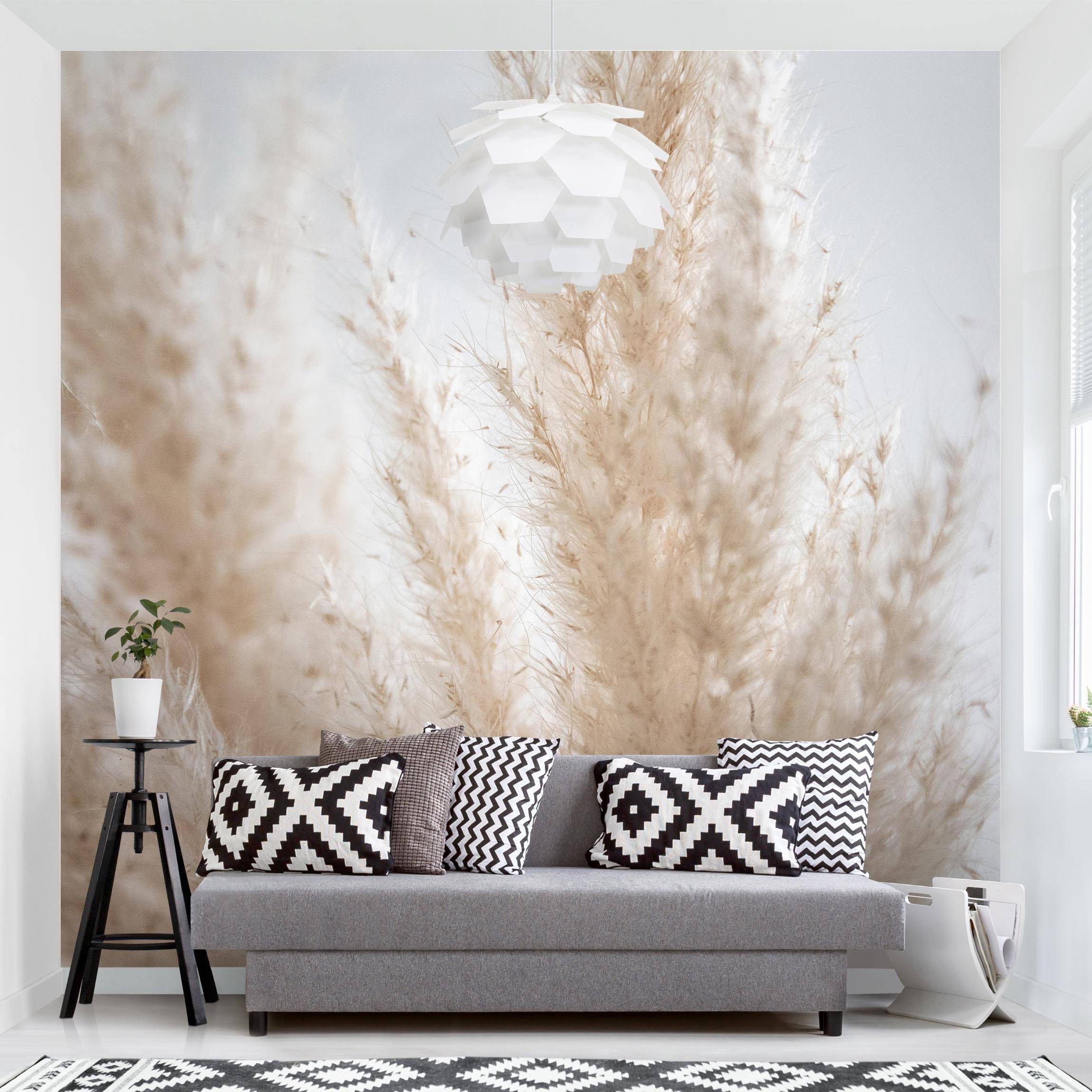Bilderdepot24 Fototapete Blumen Pampasgras Blumentapete Floral Natur Modern Kunst Gräser, Glatt, Matt, (Vliestapete inkl. Kleister oder selbstklebend), Wohnzimmer Schlafzimmer Küche Flur Motivtapete Vliestapete Wandtapete
