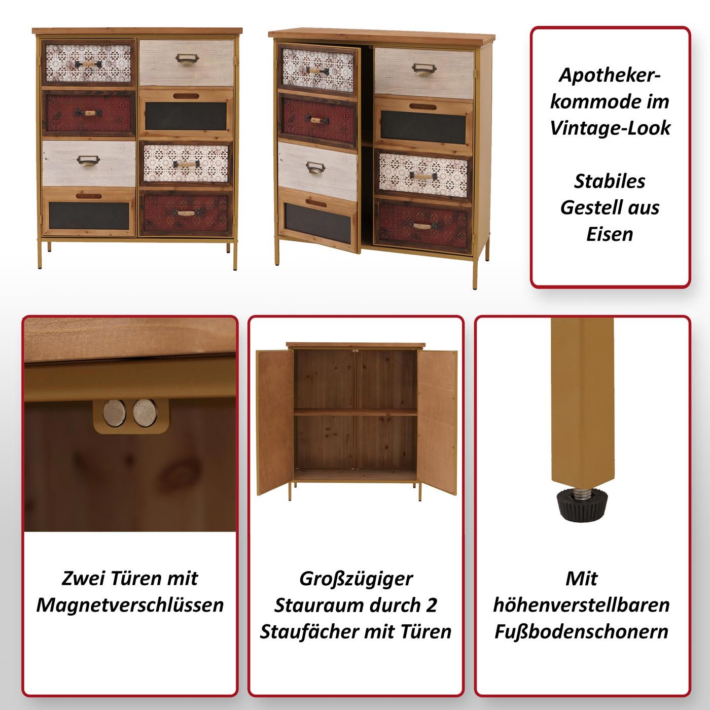 MCW Apothekerschrank MCW-O79-RB Stabiles Gestell aus Eisen