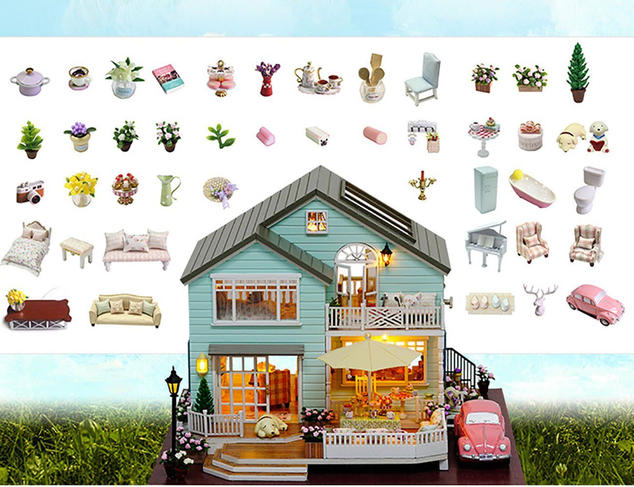 Cute Room 3D-Puzzle DIY holz Maßstab zum Queenstown, 3D-Puzzle, 1:32, Miniaturhaus, Puppenhaus basteln Haus Puzzleteile, Modellbausatz Miniature