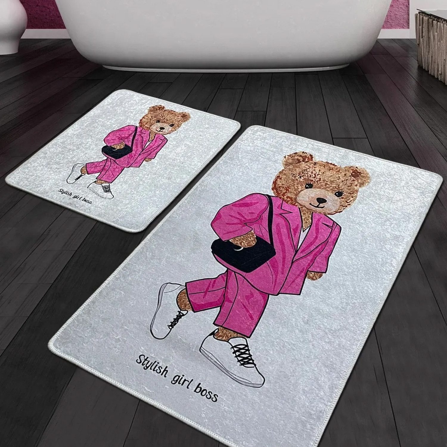 Jungengel Badematte Set 2-teilig Badteppich Duschvorleger Motiv Bär Badezim günstig online kaufen