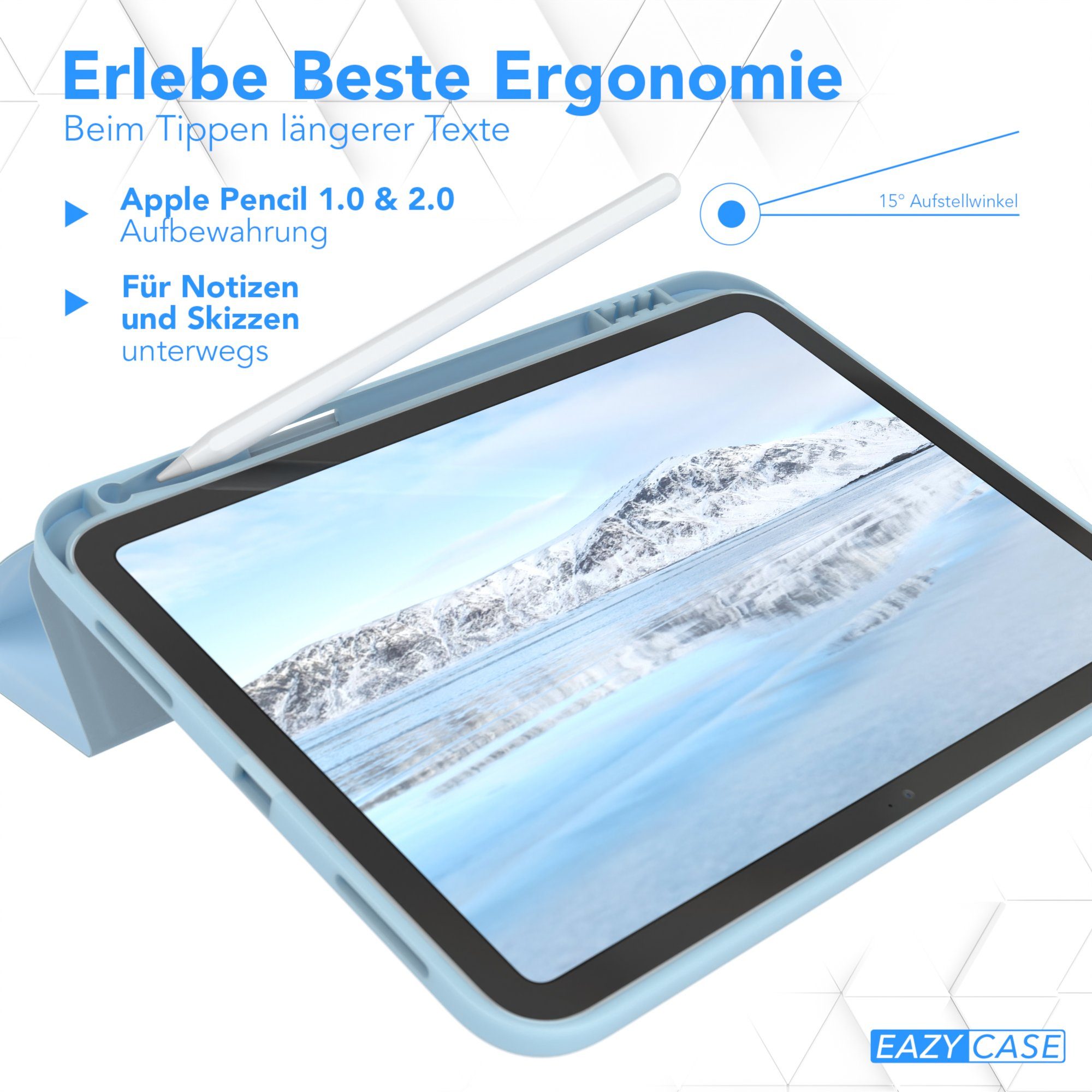 EAZY CASE Tablet-Hülle Penholder Smartcase für Apple iPad 2025 (11. Gen) 11 Zoll, Touchpen Stifthalterung Klappcase Anti-Kratz Tablet Tasche Hellblau – Bild 5 von 5