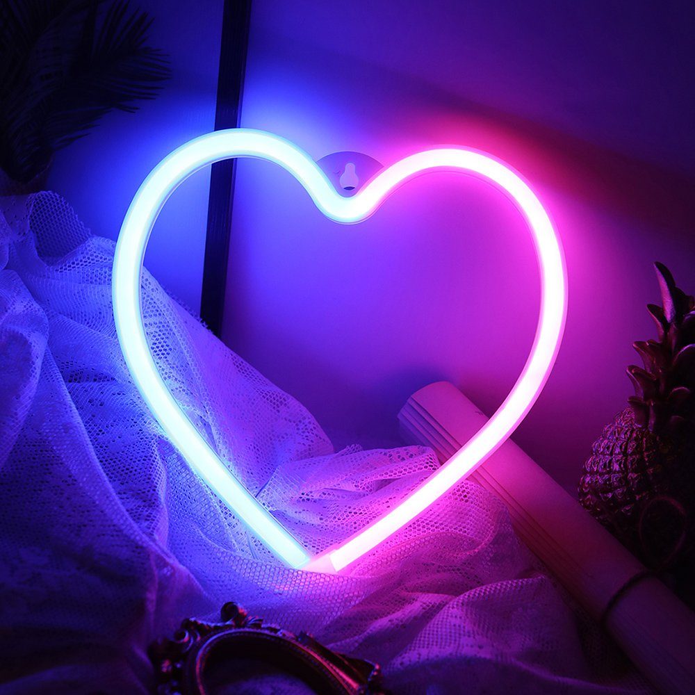 Rosnek LED Dekolicht Herz Blitz, Batterie/USB, Neon Lichter für Schlafzimmer Wand, Schmetterling Alien