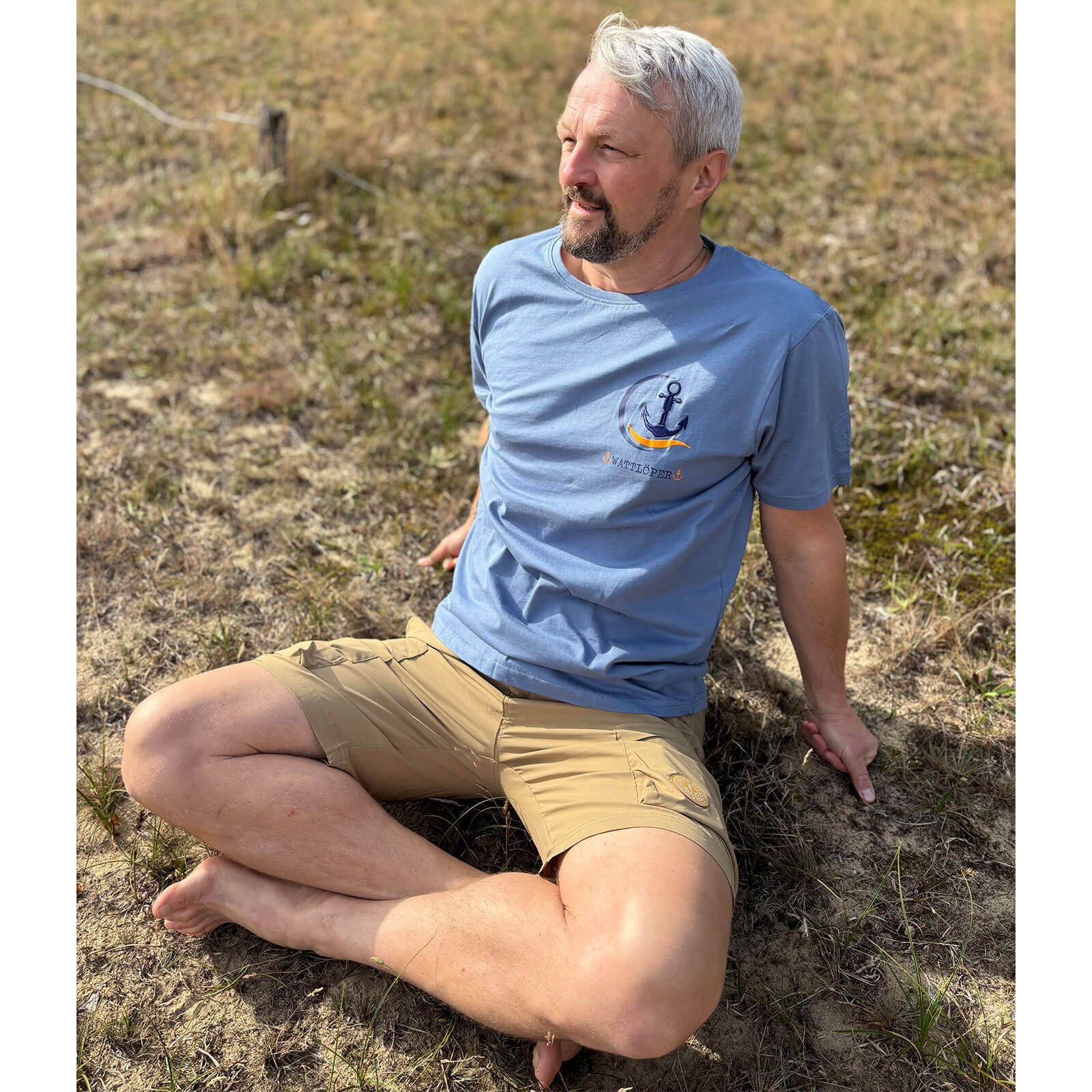 Wattlöper T-Shirt 11370 Herren Kurzarm-Shirt Anker-Design mit Wellen- & Halbkreis-Print Sommershirt & Freizeitshirt mit Rundhalsausschnitt - Maritimes Design