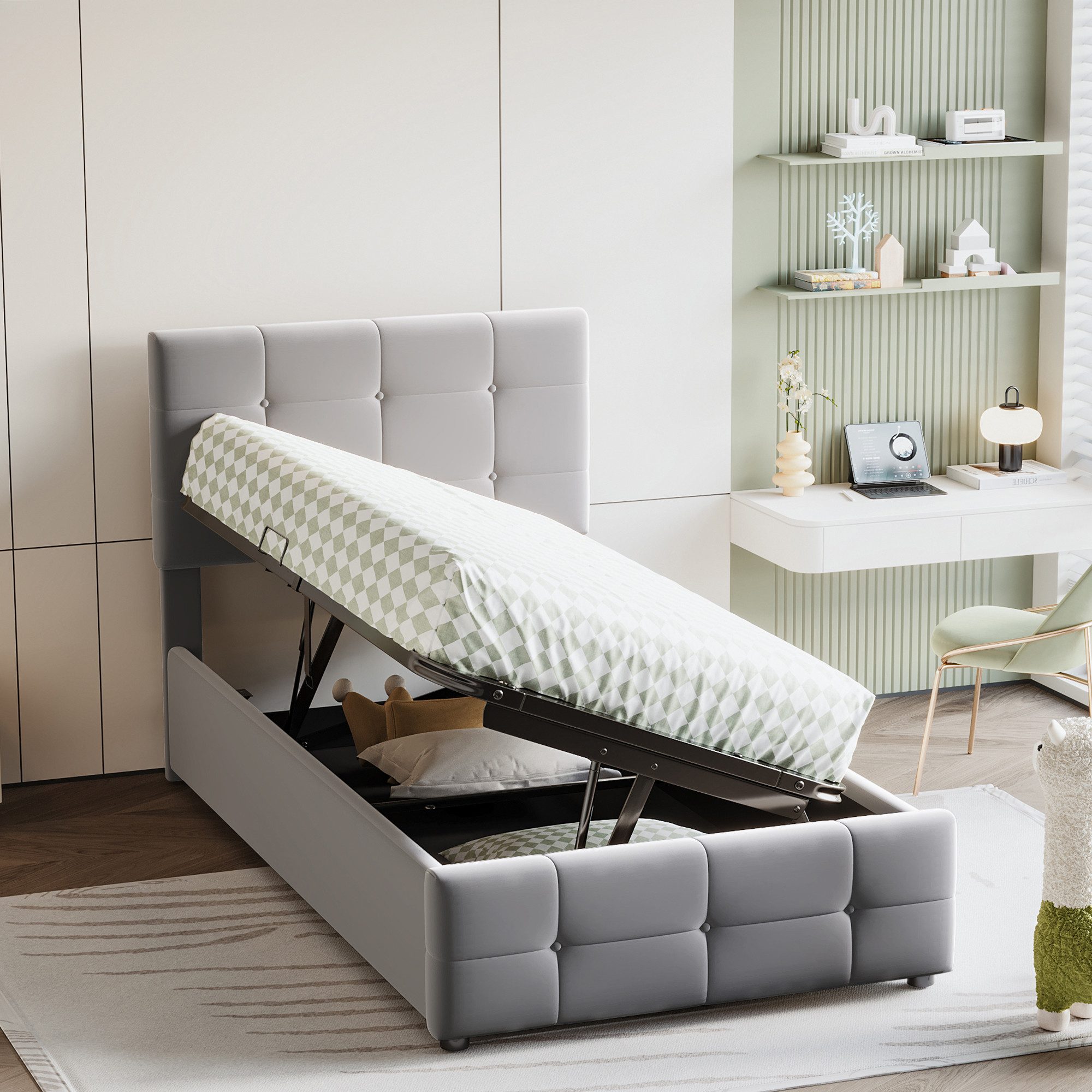 Flieks Polsterbett, Hydraulisches Stauraumbett Einzelbett Kinderbett 90x200 günstig online kaufen