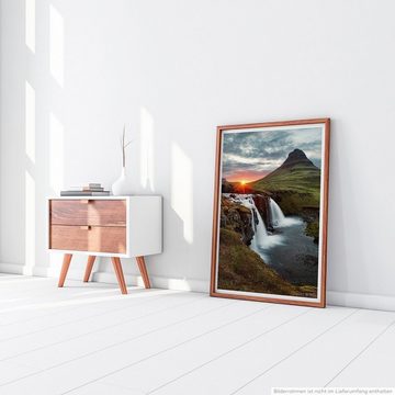 Sinus Art Poster 90x60cm Poster Kirkjufell Wasserfall bei Sonnenuntergang Island